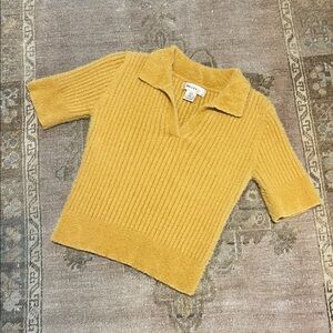 Bailey 44 Golden Mustard Ribbed Short-Sleeve Polo Sweater